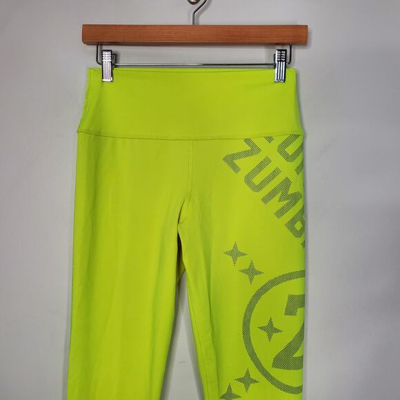 Zumba Smiles High Waisted Ankle Leggings Caution Yellow Compression Size Medium - Picture 4 of 12
